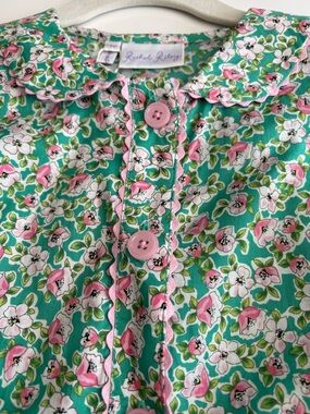 Rachel Riley Girls Green Floral Button-Front Dress with Peter Pan Collar